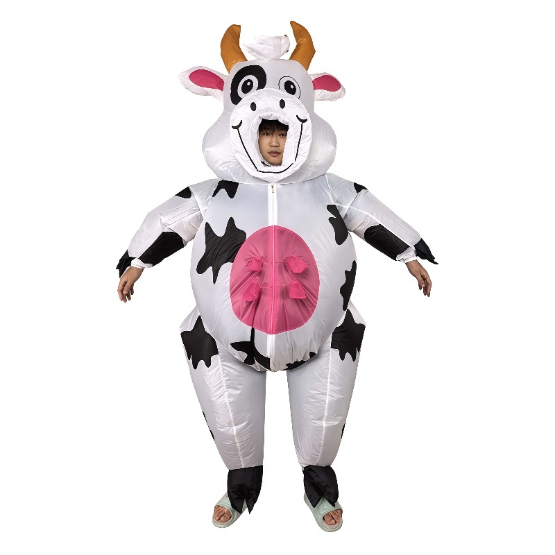 Costumes - ハロウィーン用、面白い空気で膨らませる牛のコスチューム。全身を覆う、水玉模様の牛の衣装で、仮装パーティー、誕生日パーティー、ロールプレイ、仮装イベントに最適。