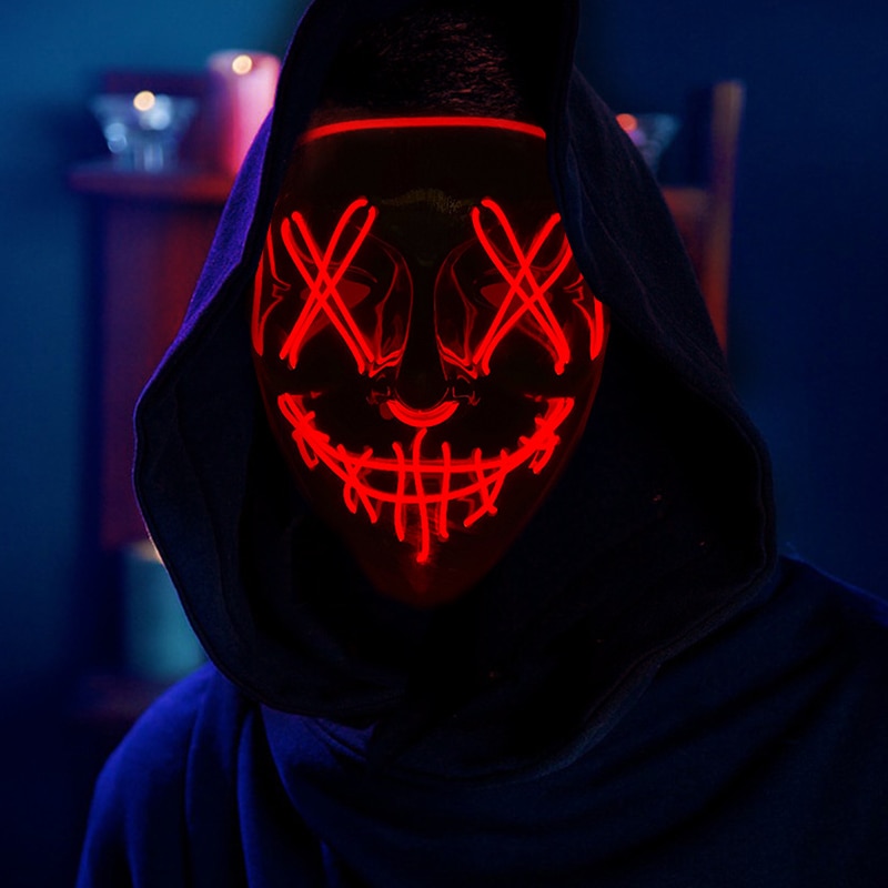 Led Purge Mask Halloween - ハロウィーン ネオンLED パージマスク マスカーデパーティー用マスク 暗闇で光るホラーマスク 輝くマスク