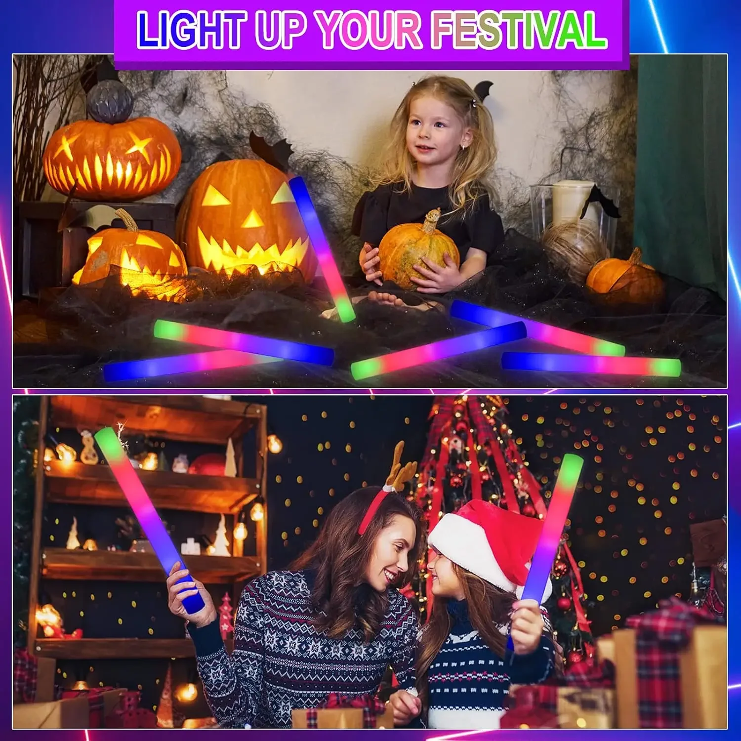 1Z-50個入り LEDフォームグロースティック クリスマス - Flashing Led Foam Sticks Party のレビューと価格