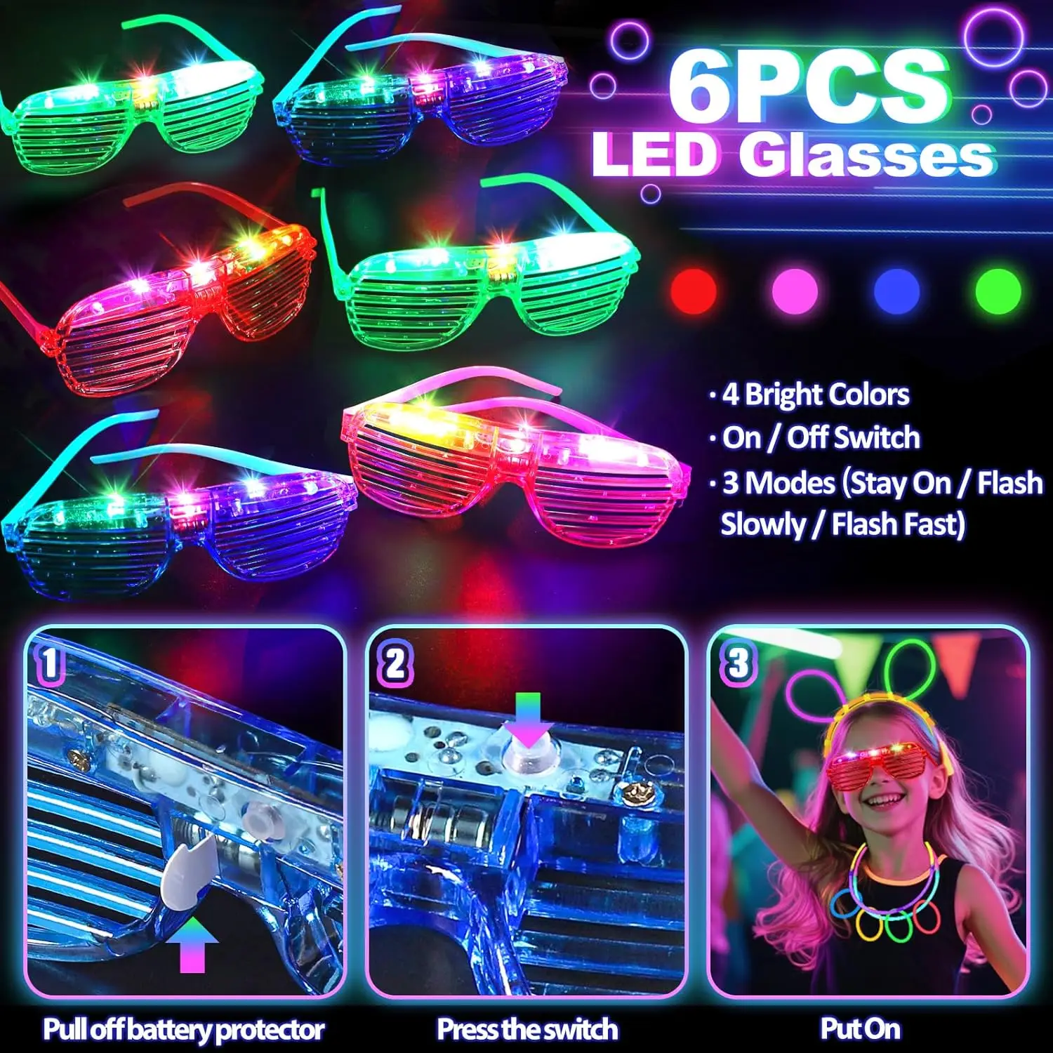 128個入り 光るメガネ LEDヘアクリップ 指先ライト リ - Glow In The Dark Party Glasses のレビューと価格