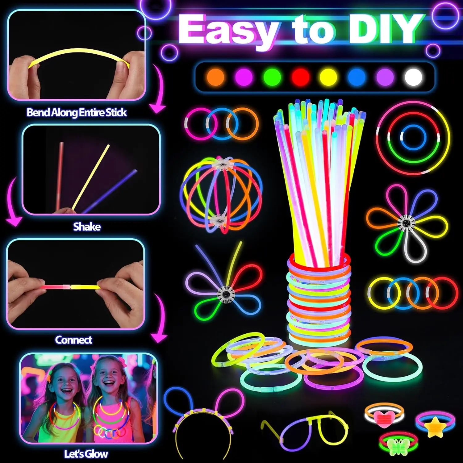 128個入り 光るメガネ LEDヘアクリップ 指先ライト リ - Glow In The Dark Party Glasses のレビューと価格
