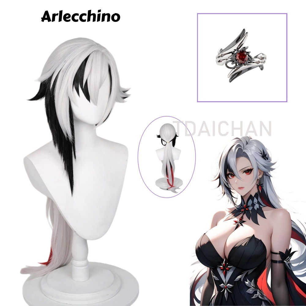 原神アレッキーノコスプレウィッグロングシルバーブラックグラデ - Anime Cosplay Wig Heat Resistant のレビューと価格
