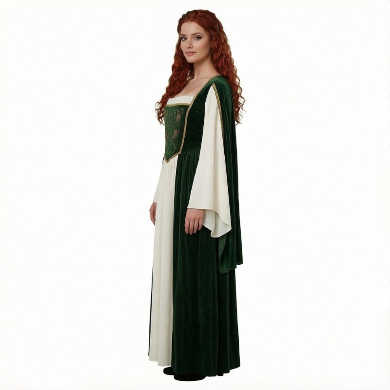 新作中世風コスプレ衣装、レトロな長袖プリントドレス、ルネサン - Medieval Renaissance Dress Women のレビューと価格