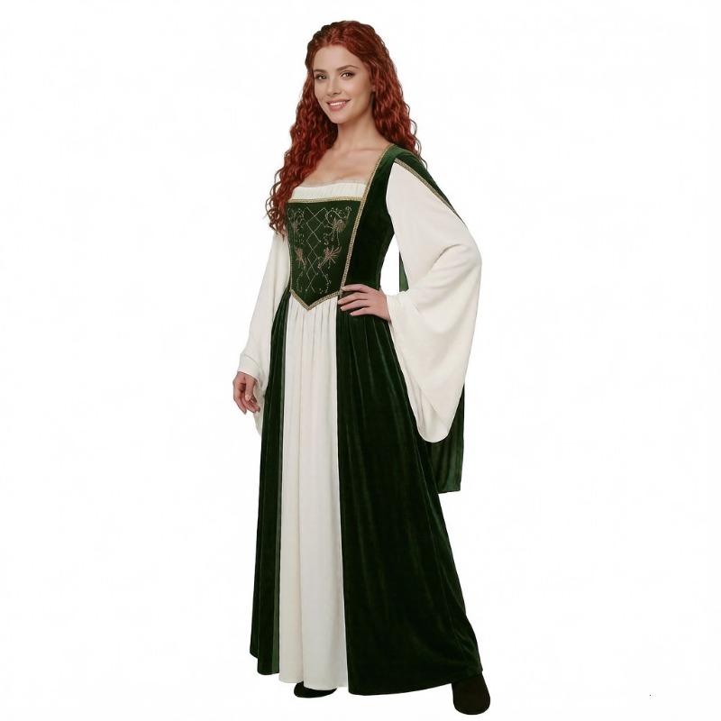 新作中世風コスプレ衣装、レトロな長袖プリントドレス、ルネサン - Medieval Renaissance Dress Women のレビューと価格