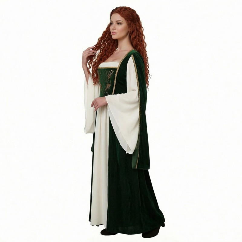 新作中世風コスプレ衣装、レトロな長袖プリントドレス、ルネサン - Medieval Renaissance Dress Women のレビューと価格