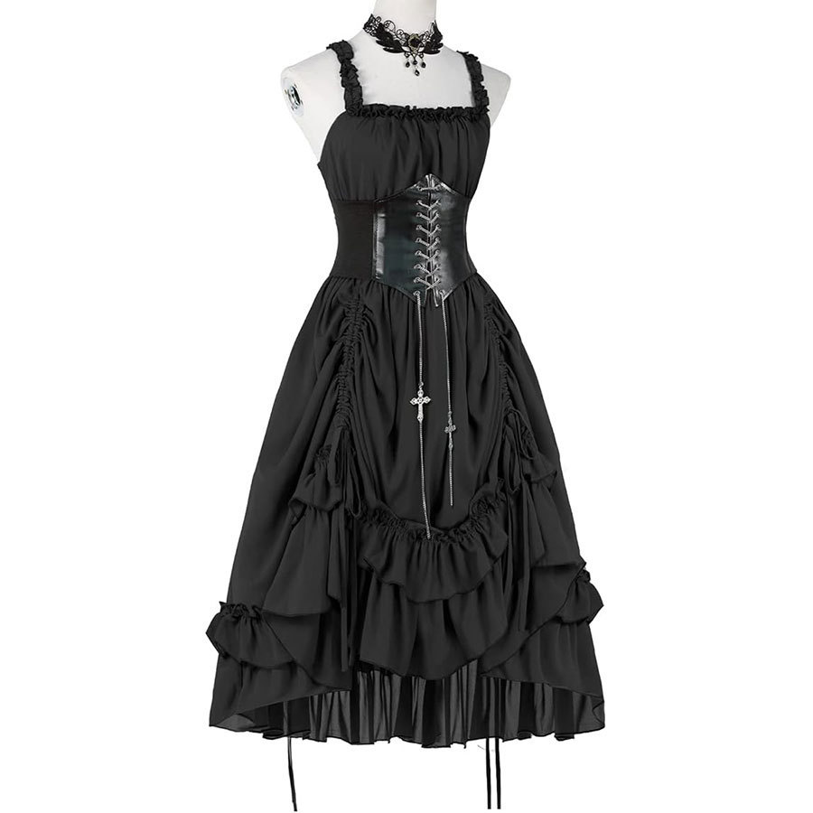 女性ゴシックドレスコルセットスリップブラックパンクロリータ不 - Medieval Renaissance Dress Women のレビューと価格