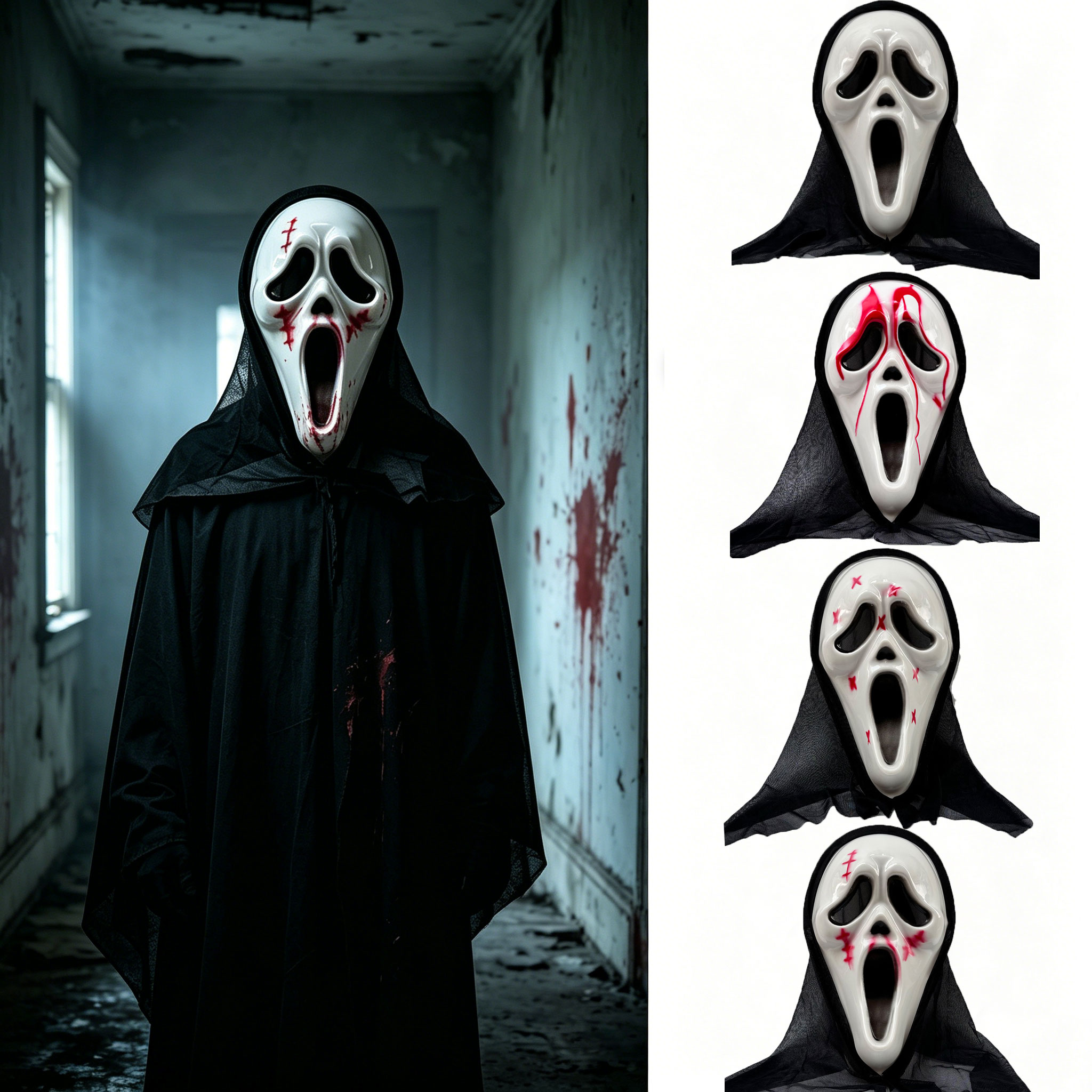 ゴーストホラーマスク ブラックメッシュフード付き フルフェイ - Led Purge Mask Halloween のレビューと価格